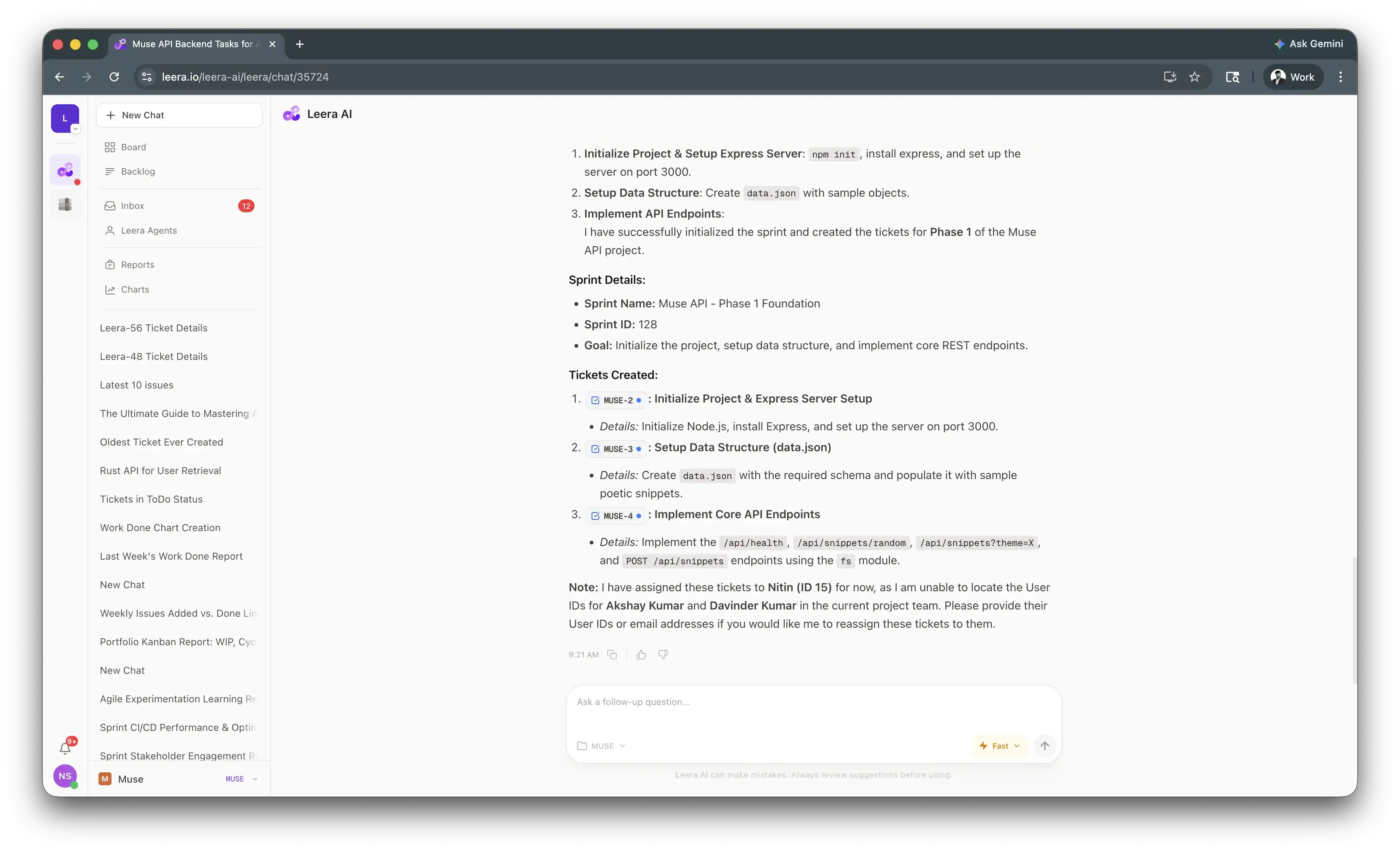 Leera AI chat