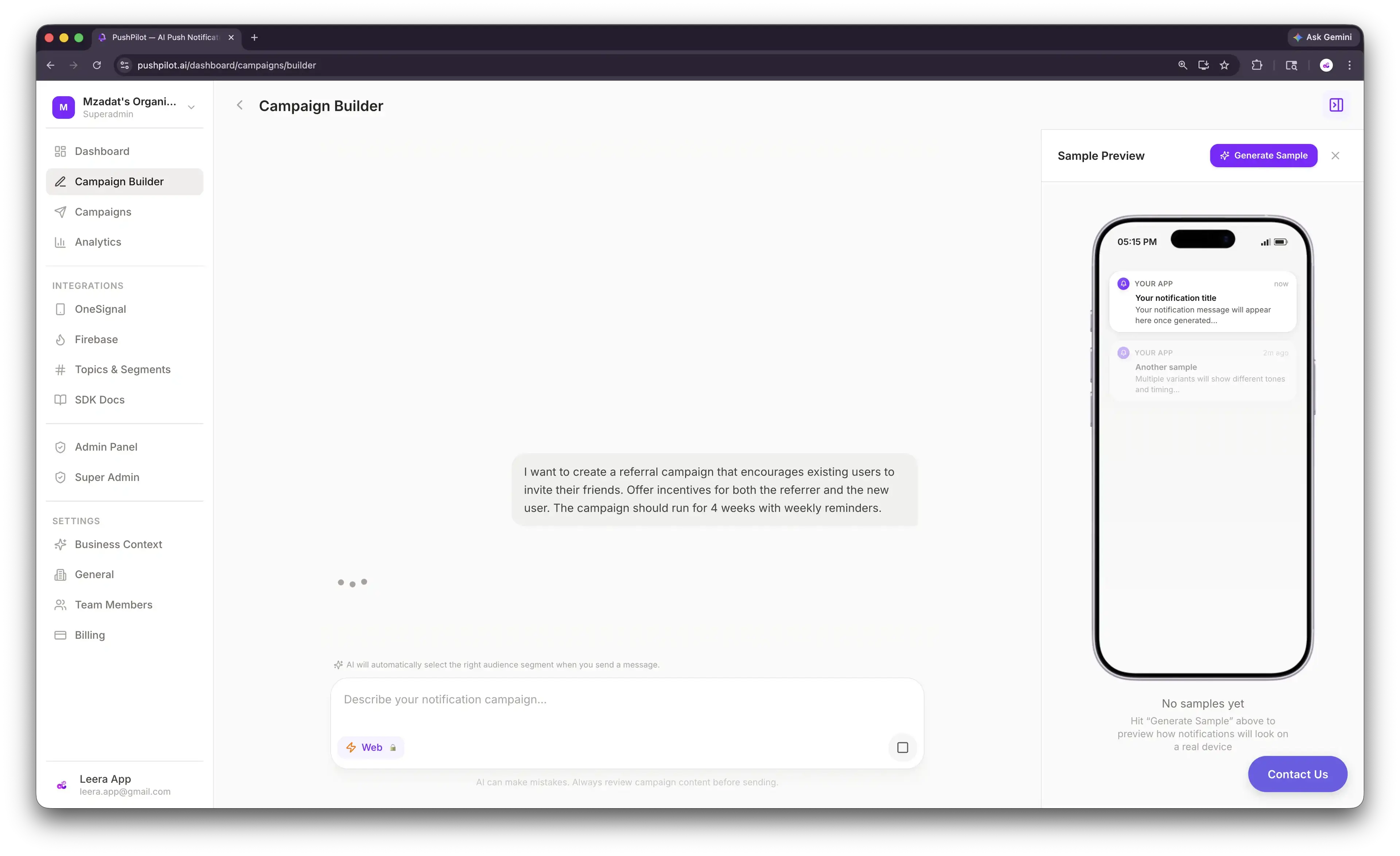 PushPilot campaign builder